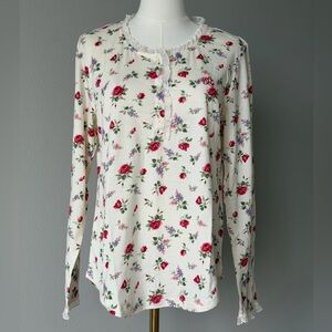 Sweet Lauren Ralph Lauren Cream Roses Cotton Pajama Set - Romantic Sleepwear -L